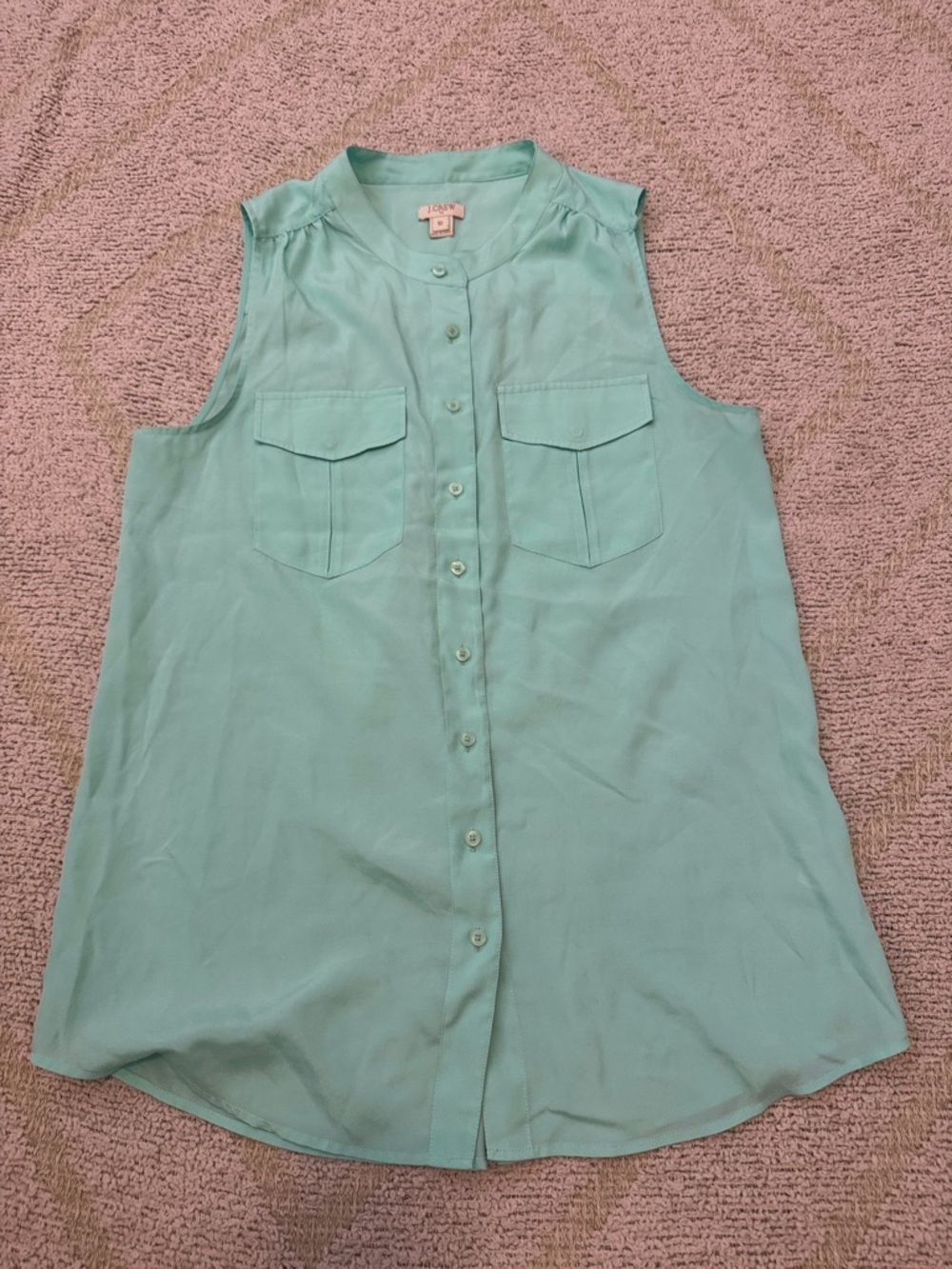 J. Crew Sleeveless Button Front Blouse Mint Green Size 10